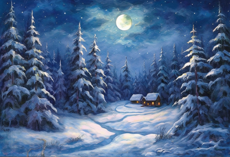 冬天的夜晚晚上天空满月圆月月亮照射在白雪覆盖的森林松树背景插画,插画/手绘图,插画/手绘图库,插画/手绘图下载,插画/手绘